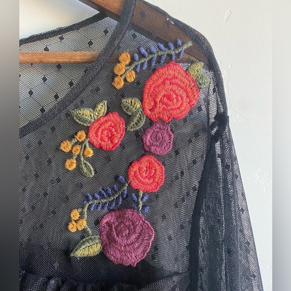 Xhileration - Floral Embroidery Sheer Blouse - Picture 2 of 9